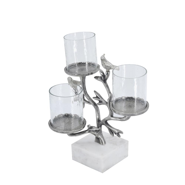 ARTEKKO Silver Κηροπήγιο με Σχέδιο Πουλιού 3 Κολώνων
