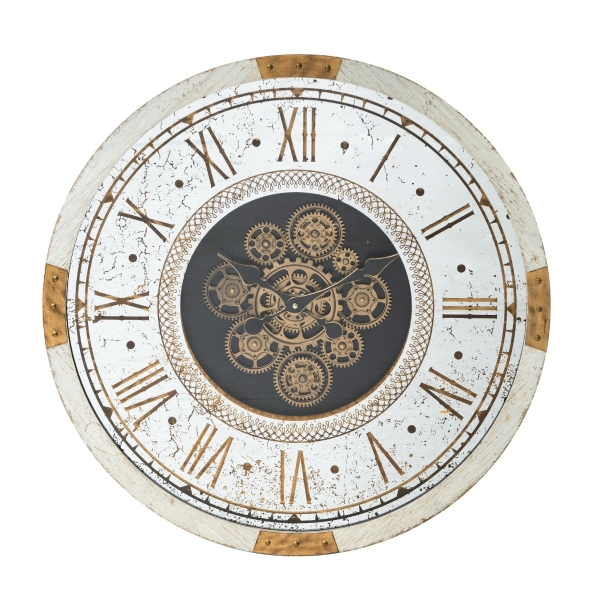 Artekko Clock MDF Ρολόι Τοίχου σε Λευκή Πατίνα με Καθρέφτη και Χρυσές Λεπτομέρειες (63.5x8x63.5)cm